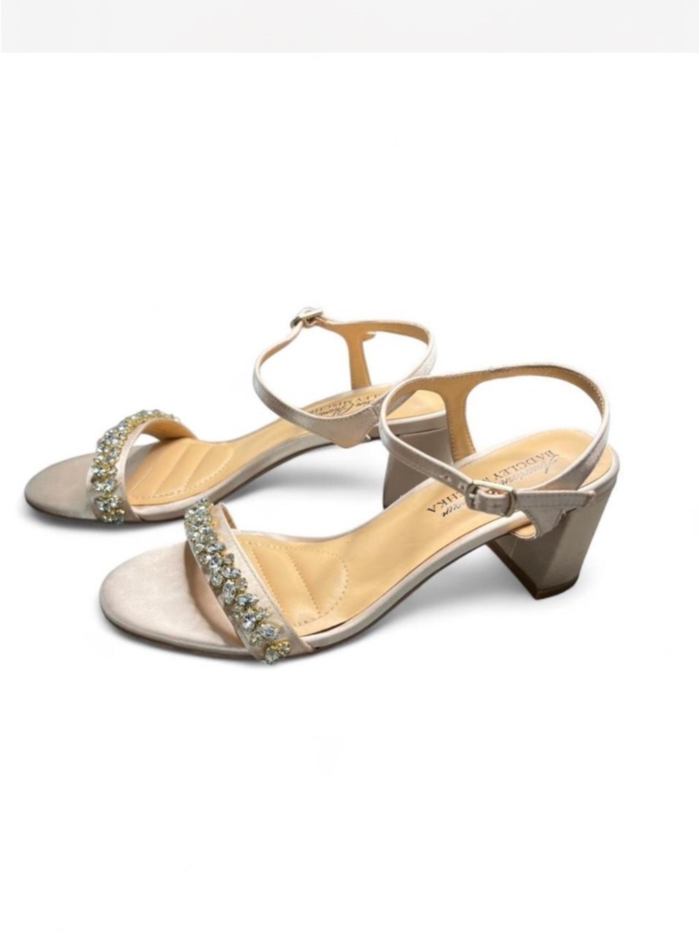 Satin Crystal Ankle-Strap Block Heel Sandals Wedding Shoes Size 6